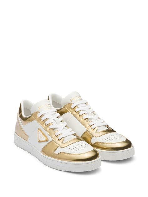 golden prada sneakers|Prada gold low top shoes.